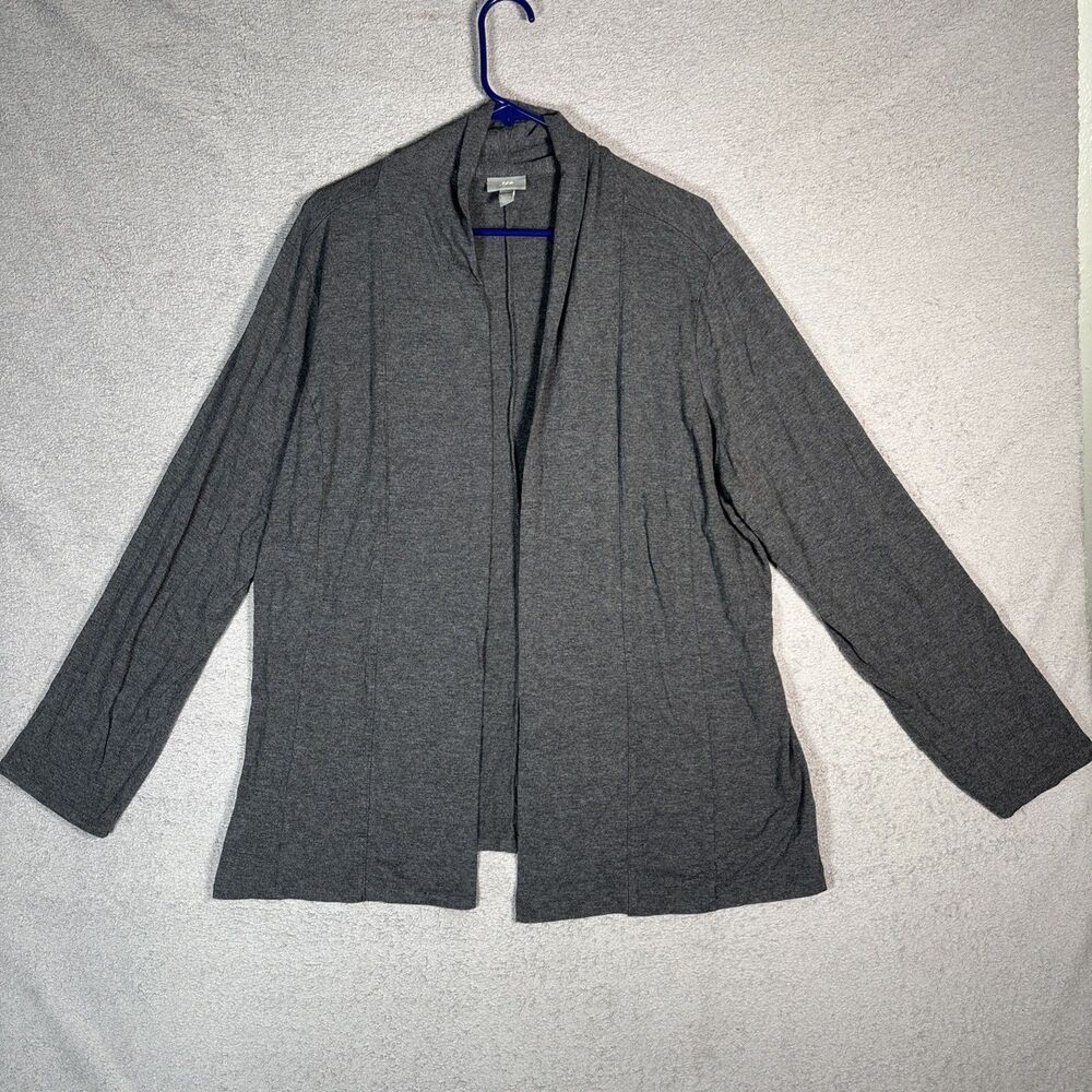 J Jill Open Front Cardigan Women’s Size XL Gray‎ Jersey Knit Cowl Neck Cozycore